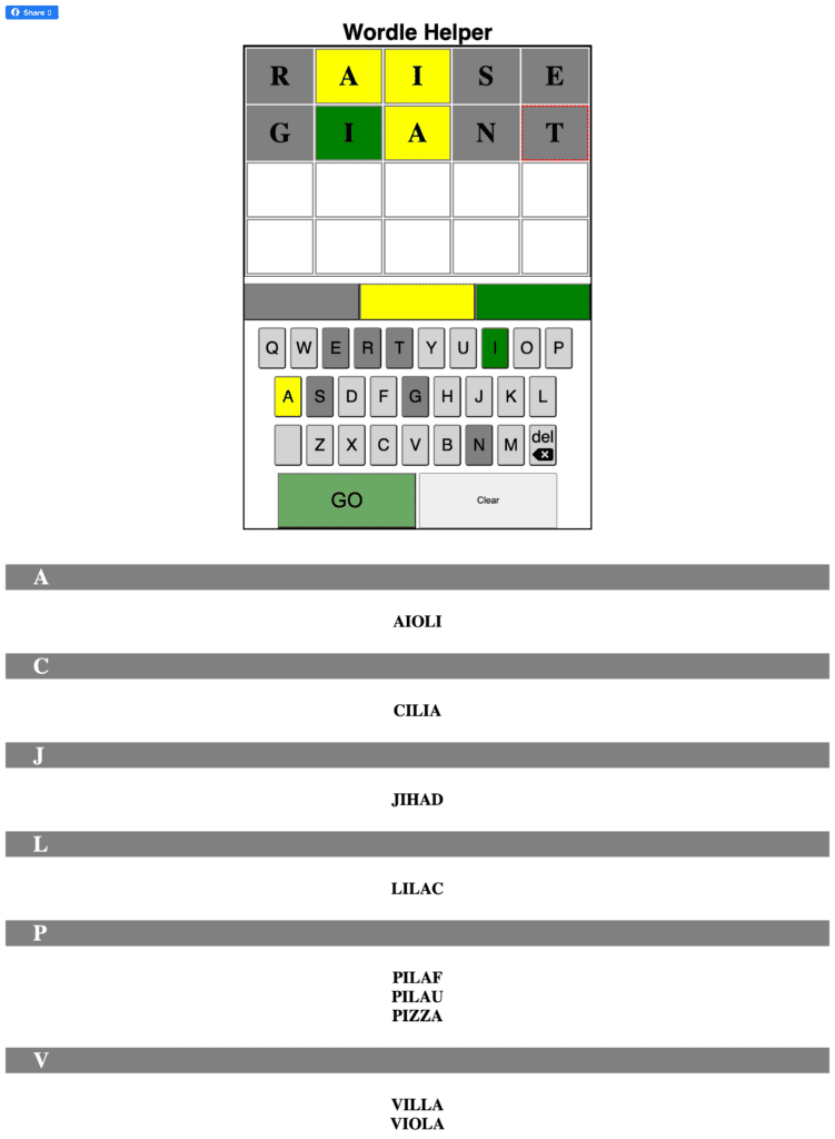 Wordle Solver tool at Wordhelps.com